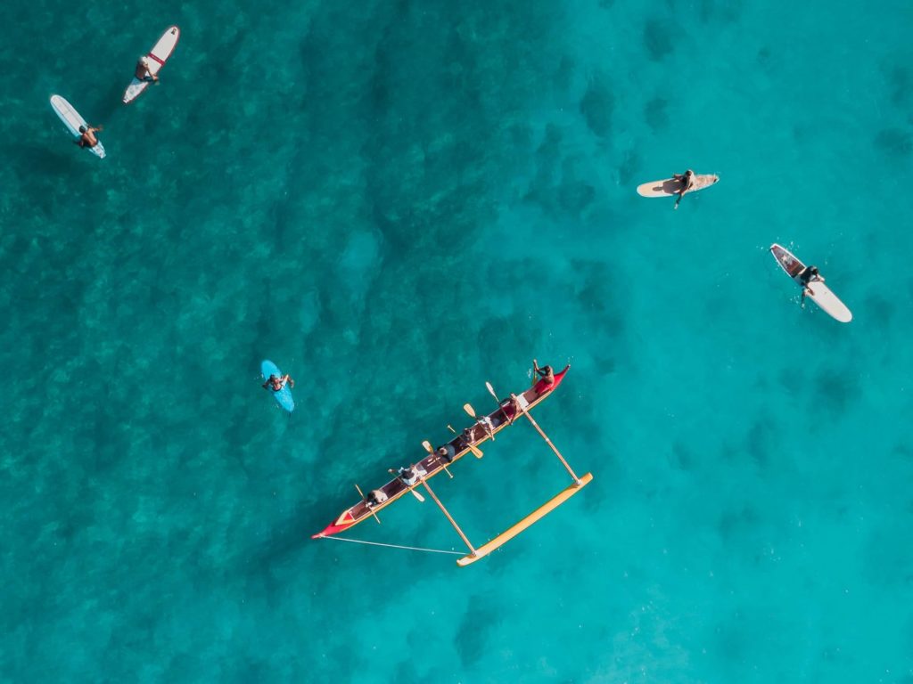 a group of people in a boat