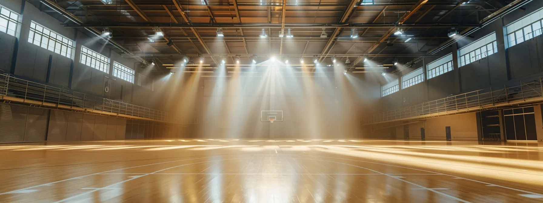 a sports facility glowing with energy-efficient lighting, pristine cleanliness, and state-of-the-art equipment, ensuring top-notch maintenance and safety standards.