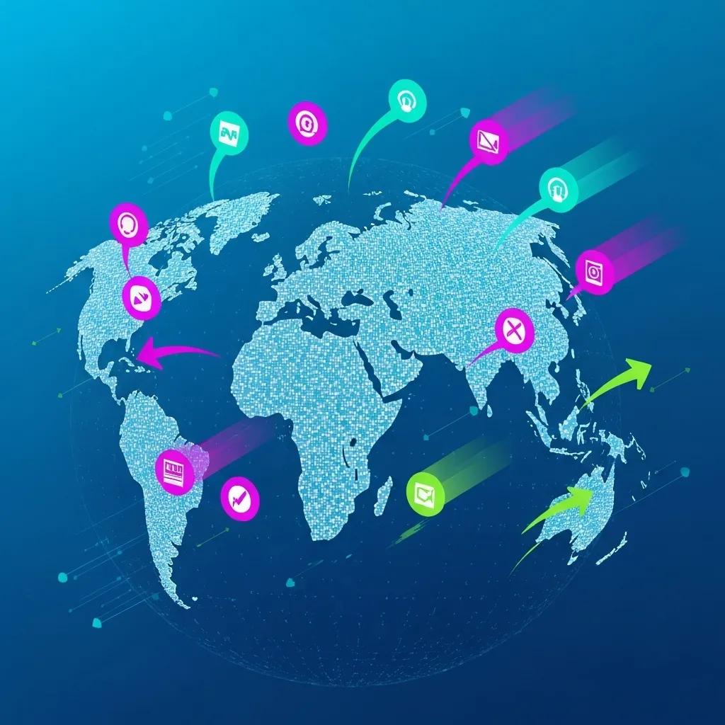 Dynamic visualization of AI-driven press release distribution targeting diverse media outlets
