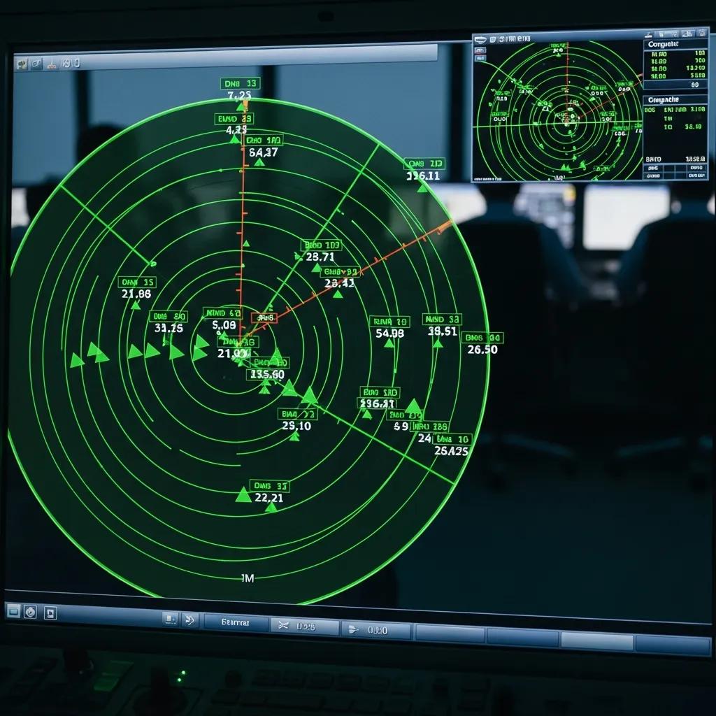 Radar screen showing aircraft positions in air traffic control